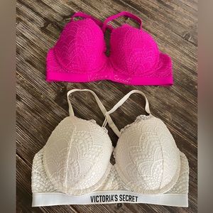 Victoria’s Secret Bras 36 C Hot Pink & Cream Colors EUC